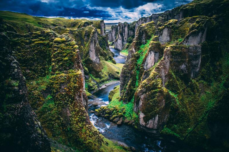 iceland landscape of rocks and river