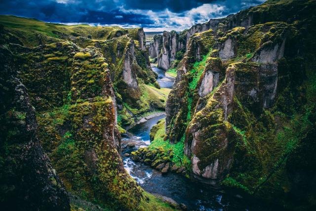 iceland landscape of rocks and river