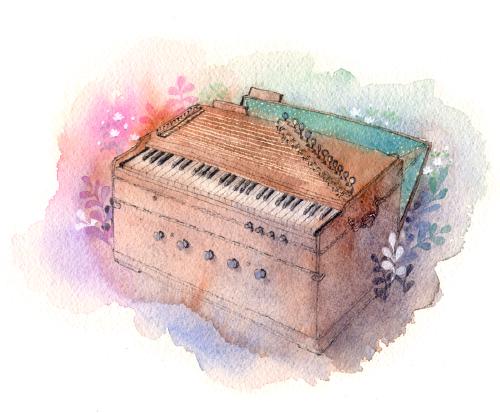 watercolor harmonium illustration